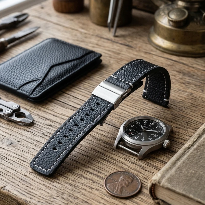Premium Genuine Leather Watchband Strap - Black Brown Soft Cowhide Bracelet, 18mm to 24mm