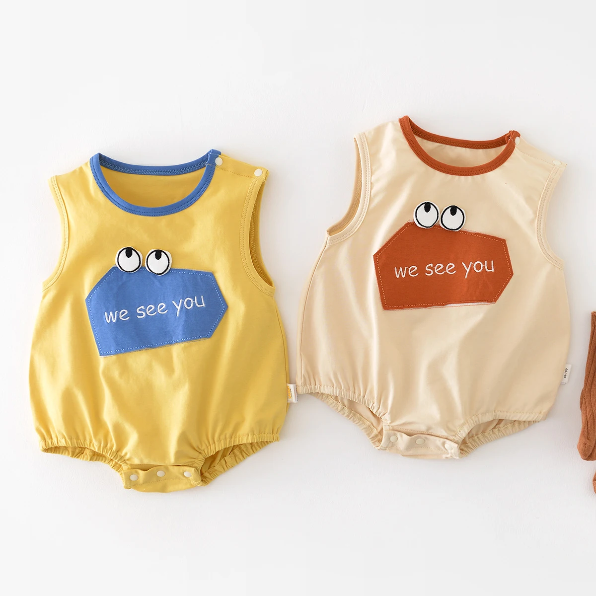 

2023 Summer Newborn Clothes Baby Boy Bodysuit Sleeveless One Piece Cute Patch Letter Cotton Infant Girl Jumpsuit Toddler Clothes