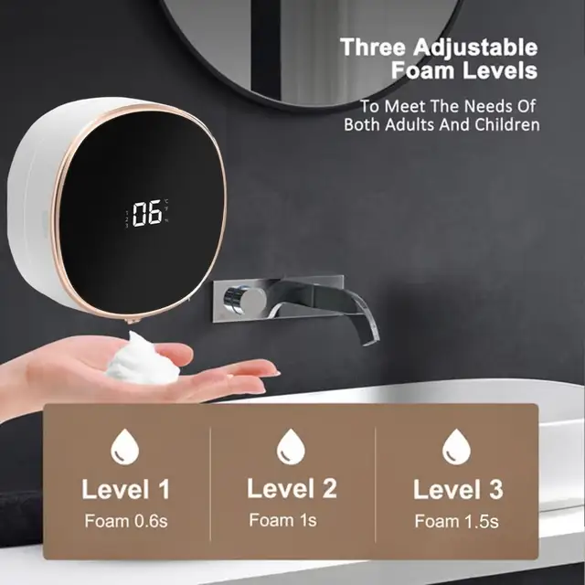 Dispenser di sapone elettrico con pulsante a sfioramento Dispenser di sapone elettrico touchless Montaggio a parete per Home Office Hotel per bagno 3