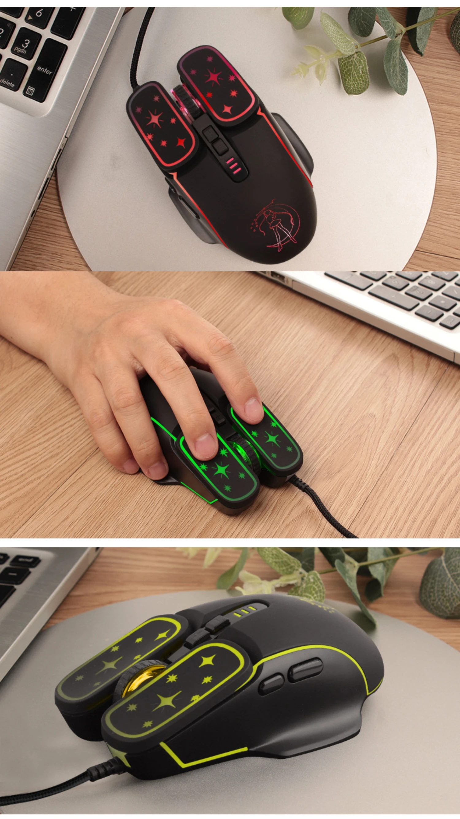 Vertical Ergonomic Gamer Gaming Mouse For Computer Laptop PC Cute RGB Light USB Cable Optical USB Mause DPI Silent Game Mice