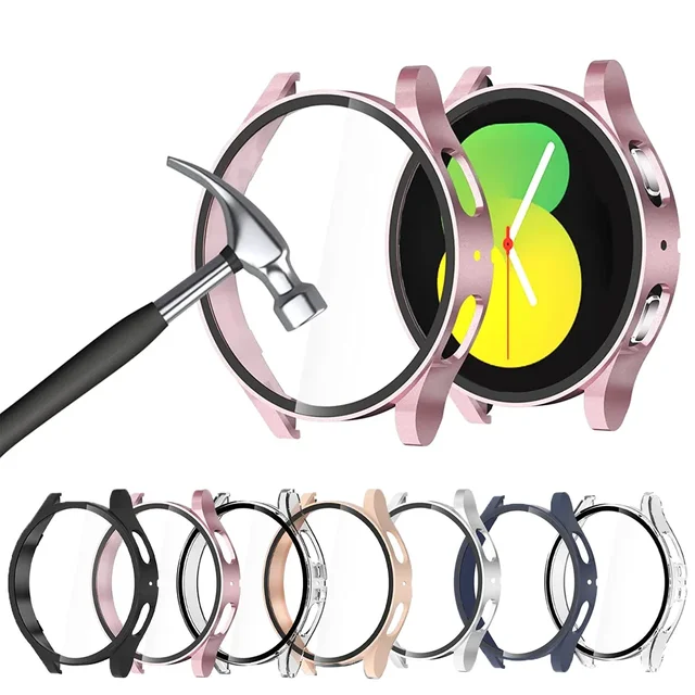 Pour Samsung Galaxy 4 5 6 7 44mm 40mm verre trempé + PC boîtier de montre de protection entièrement couvert, résistant aux chocs et aux rayures 1