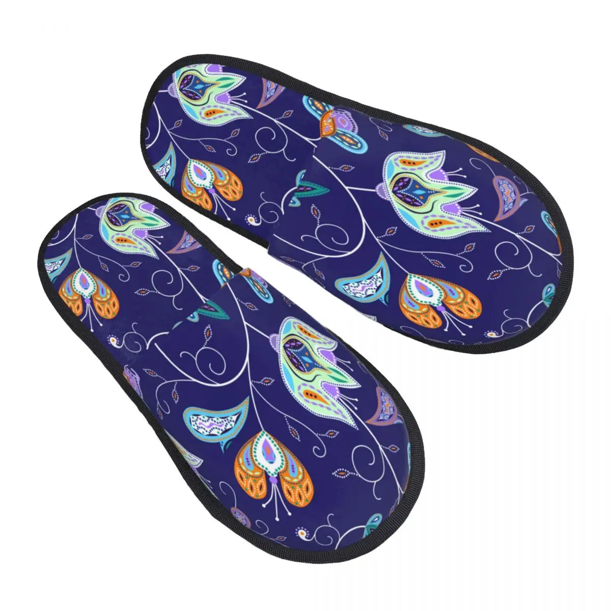 

Индийские Синие тапочки с цветочным узором для женщин и мужчин, пушистые зимние теплые тапочки, домашние тапочки