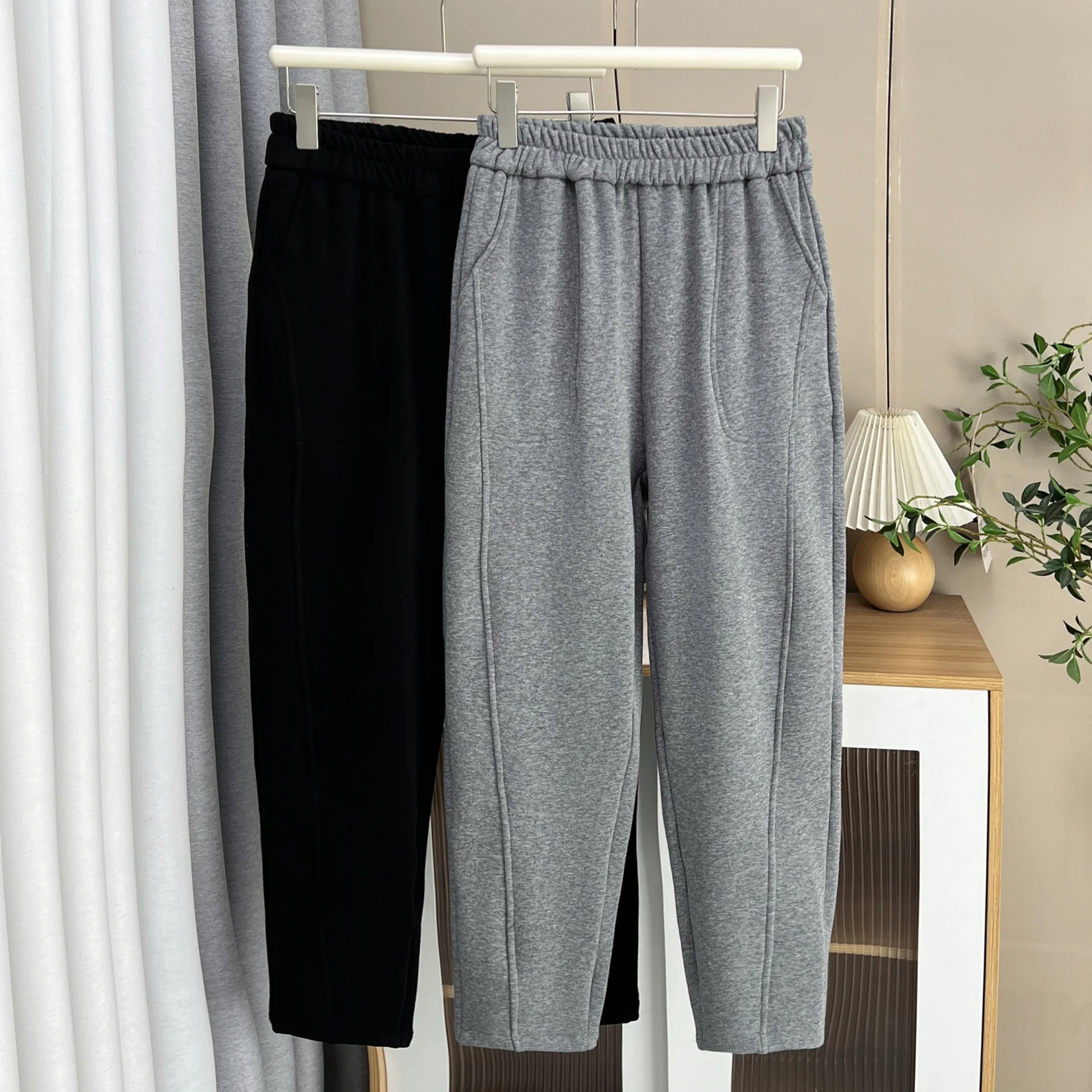 XXXXL Fashion Plus Size Women's Harem Pants New Autumn And Winter Style Simple Fleece And Thickened Casual Ankle-Length Trousers