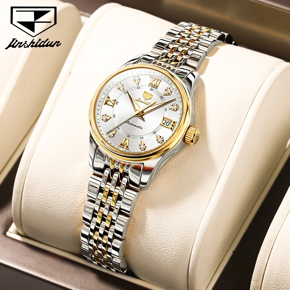 

JSDUN 8939 Automaic Self-Wind Women's Watches Elegant Luxury Golden Wristwatch Solid Steel Strip Mechanical Watch for Ladies