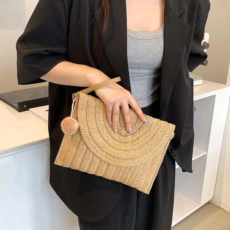 Pochette Da Donna In Paglia Intrecciata Naturale - Borsa A Tracolla Elegante Per La Spiaggia, L'Estate E Le Vacanze Boho