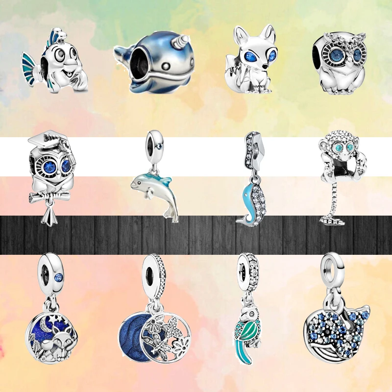 Новинка 2022 бусины в виде синей рыбы Кита совы Дельфина обезьяны животных