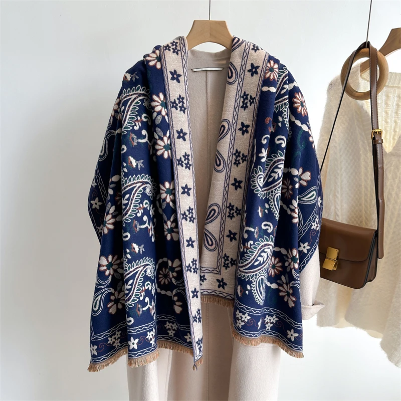 

Elegant Warm Blanket Pashmina Plaid Scarf Women Winter Cashmere Scarf Shawls and Wraps Female Design Bufandas Poncho Echarpe