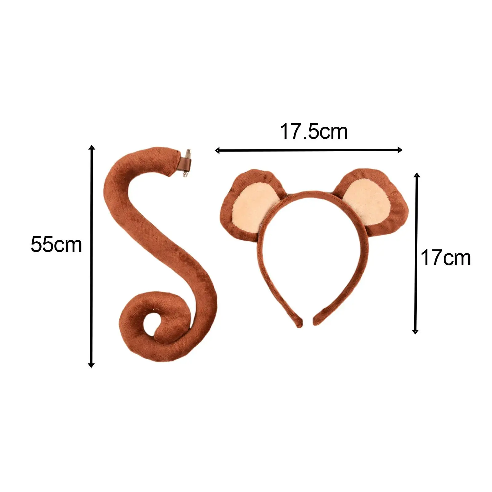 Monkey Costume Set Cute Ears Headband Tail Cosplay Halloween Stage Performances Soft Fabric Animal Ears Clip Kids 2 Piece cosplay accessories,cosplay headpiece