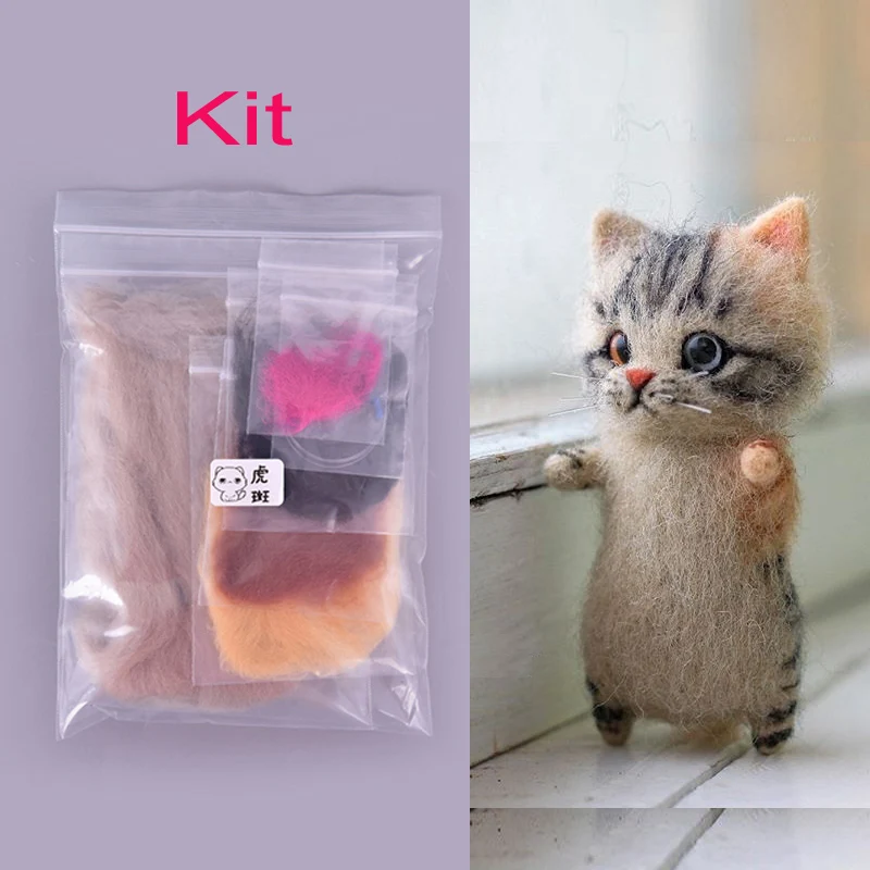 Unfinish Fashion Siamese Hawksbail Tabby Civet Cat Kitty wool doll women handmade needle felt kit package 1Kit for kids