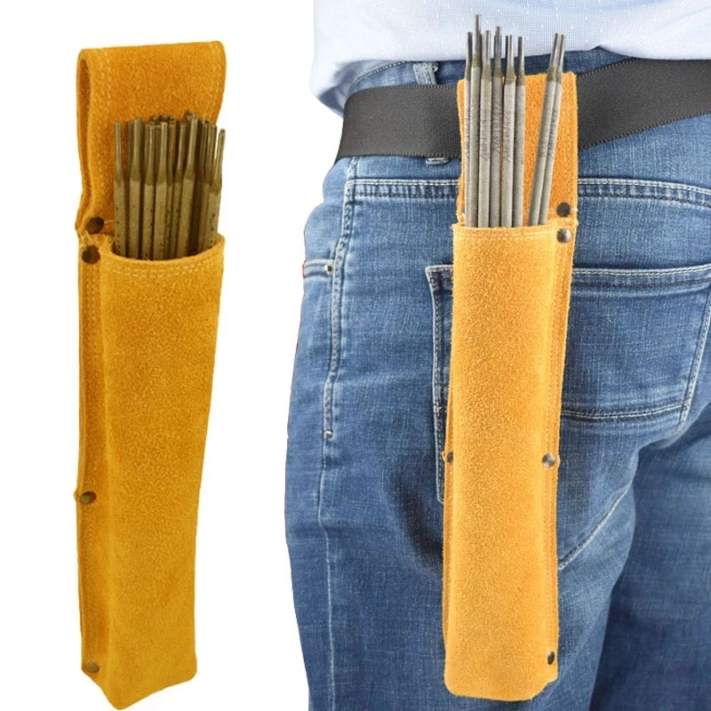 Welding Rod Storage Bag Tool Bag Electrode Holder Cowhide Flame Retardant Tool Waist Bag Adjustable Buckle Storage Hiking