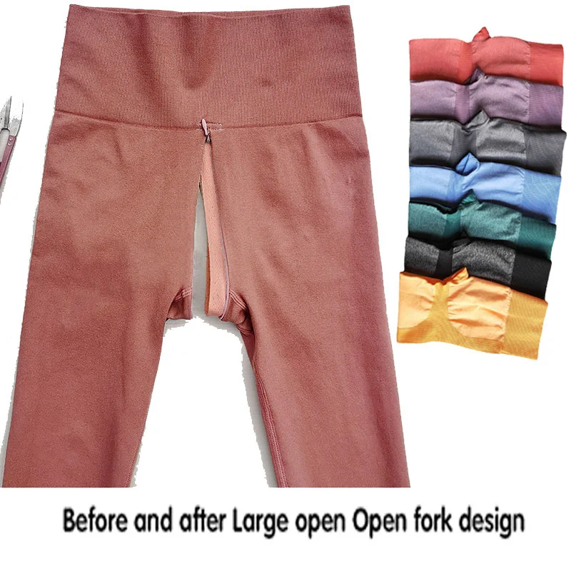 

Бесшовные штаны для йоги с высокой талией, женские дышащие сексуальные леггинсы пуш-ап с двойной молнией и открытой промежностью, женская одежда