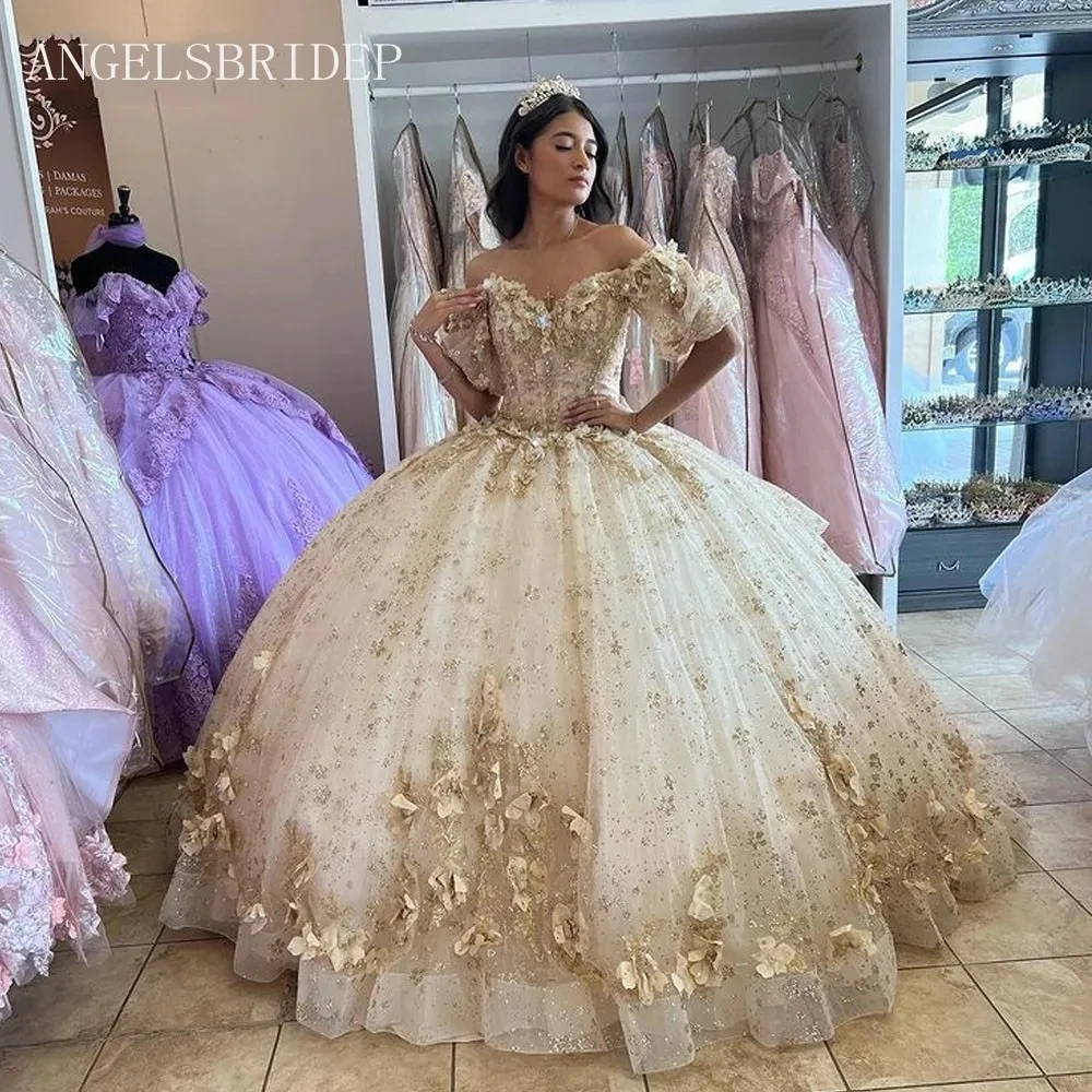 

ANGELSBRIDEP бальное платье принцессы, кружевные платья Quinceanera с 3D аппликацией и короткими рукавами для 15-летней девушки, порно, для взрослых