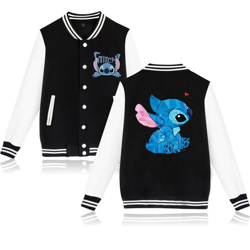 Y2k 90s Stitch Disney Hoodie Baseball Jacket Men Women Sweatshirt Kids Boys Girls Harajuku Jackets Streetwear College Coats