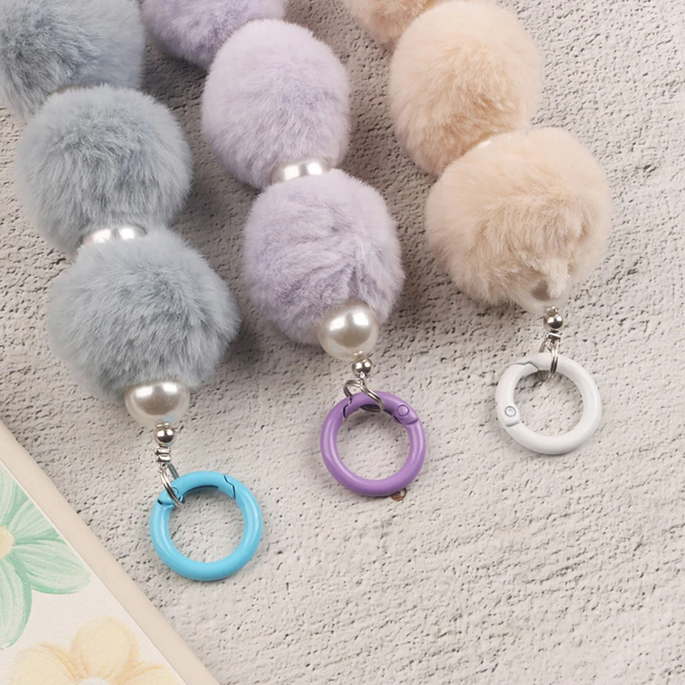 Colorful Hairball Phone Strap Wrist Strap Sweet Plush Anti Lose Sling Bag Pendant Chain  With Imitate Pearl Mobile Phone Lanyard