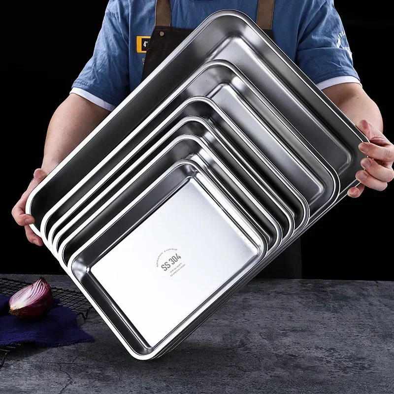 

Storage Cake Bread Bottom Steel Flat Service Dish Bakeware Buffet for Pan Food Container Tray Rectangle Oven Stainless Plate