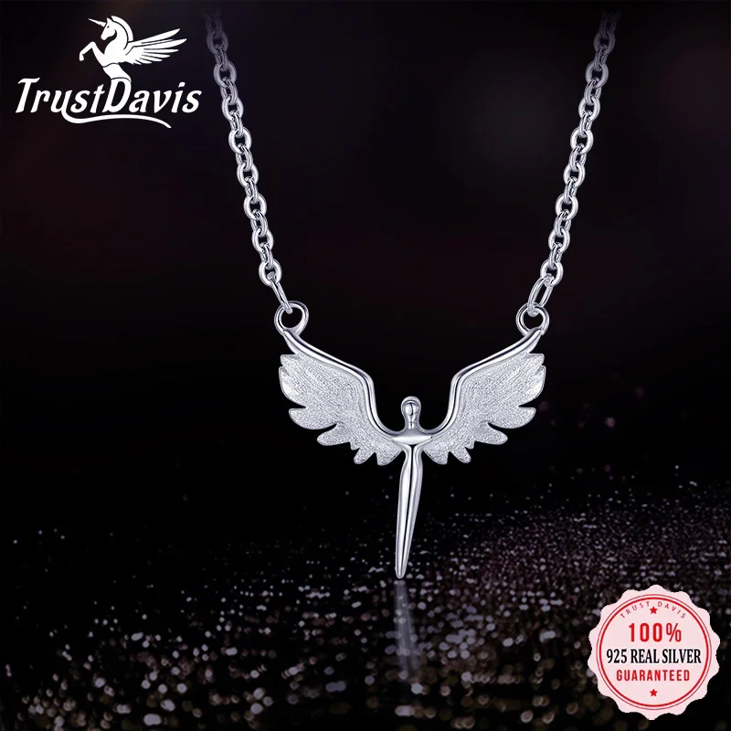 

TrustDavis женское модное ожерелье из стерлингового серебра 925 пробы Кулон Крылья Ангела пожелания на день рождения ожерелье Gfit милое женское ожерелье DS2703