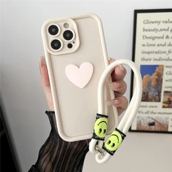 3D Love Heart Wrist Lanyard Phone Case for OPPO Reno 12 5G (White A)
