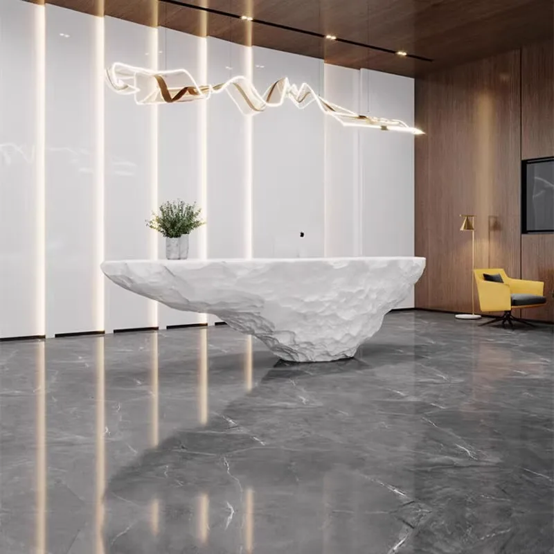 Bancone Reception Bianco di Lusso Curvo Classico Moderno con Cassetti - Scrivania Frontale per Ufficio - immagine 5