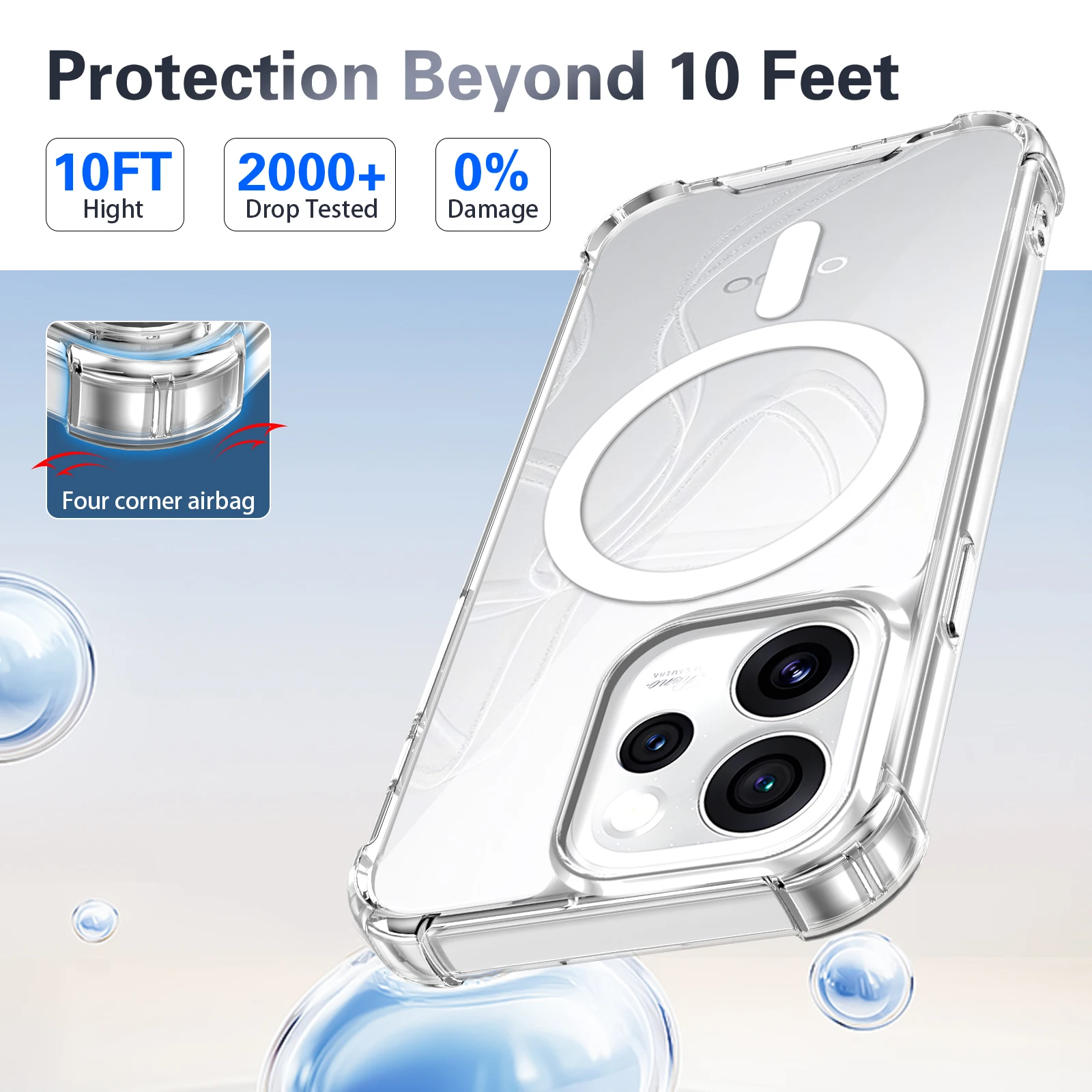 Magnetic Clear Phone Case with Airbag Shockproof Protection