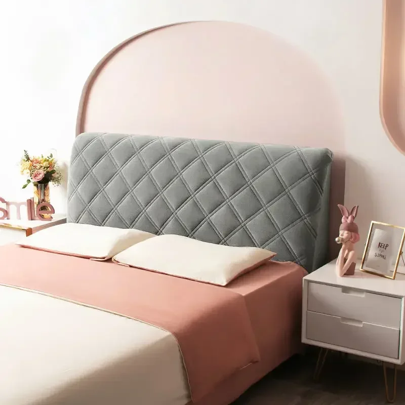 Modern Plaid Bed Headboard Covers for Beds Soft Thicken Velvet Bedroom Bedhead Covers Home Hotel Bed Back Protector Beige Grey