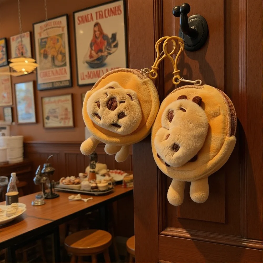 Cute Capybara Plush Earphone Case Wallet Cartoon Coin Purse Round Bags Pendant Mini Fashion Lipstick Headphone Storage Bag