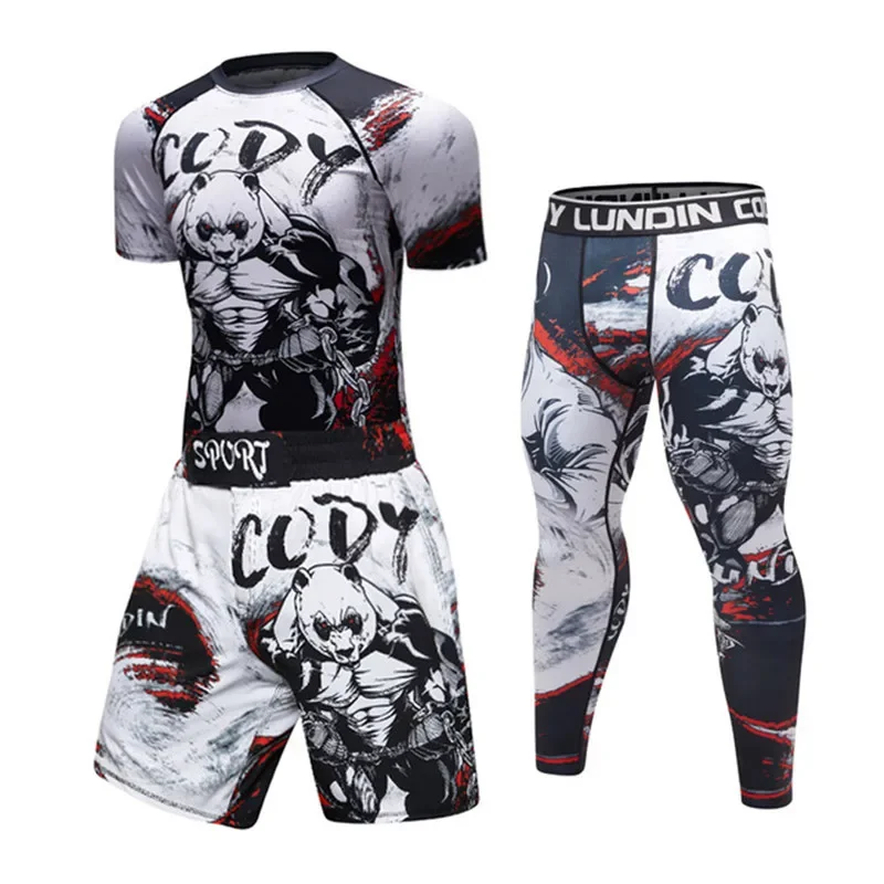 MMA Rashguard Jiu Jitsu Jerseys Pants Fitness T Shirt Boxing Set Gym Rash Guard Fightwear Sportsuit For UCF BJJ Men sports apparel mens t shirt