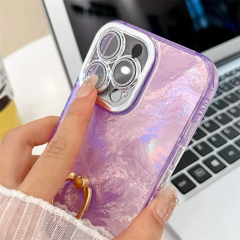 Preklopna futrola za telefon s prstenom od folije za iPhone 16 Plus 15 14 13 Pro Max, svjetlucava zaštita kamere, otporna na udarce, tvrda PC stražnja maska_voghion.com