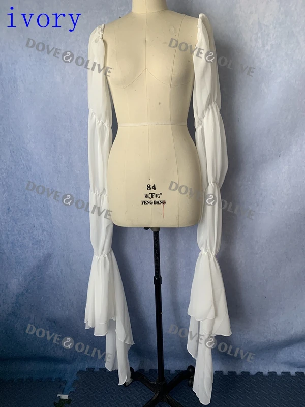 145cm Chiffon Wedding Sleeves Ruffles Long Bridal Sleeves Women Accessories Cap Formal Party Removable Accessory