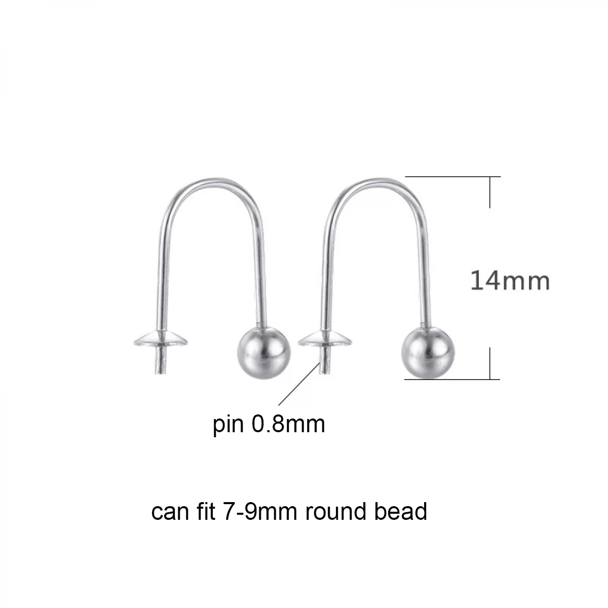 2 Pairs Silver 925 Drop Earrings Base fit 7-9mm Round Pearl Woman Charms Earrings Hooks Fine DIY Jewelry Accessories