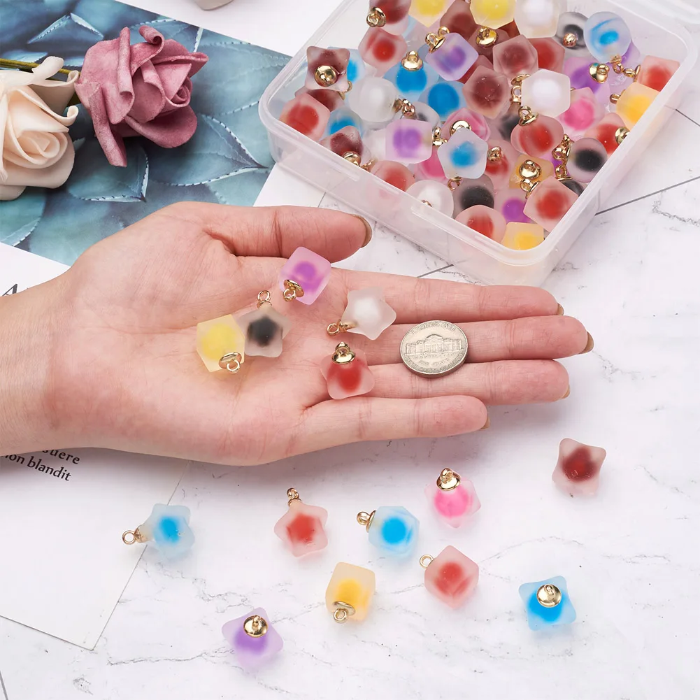 Kissitty 80Pcs Mixed Shape Resin Frosted Pendants Imitate Jelly Bead in Bead Pendants for Necklace Jewelry Making Findings