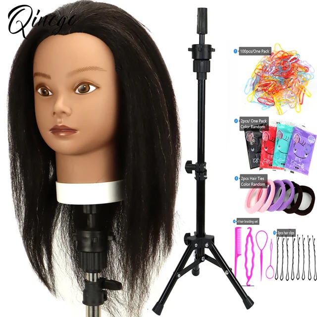 100% Real Hair Mannequin Head Hairdresser Training Head With Stand Tripod  Afro Manikin Cosmetology Doll Head For Braiding Stylin - AliExpress