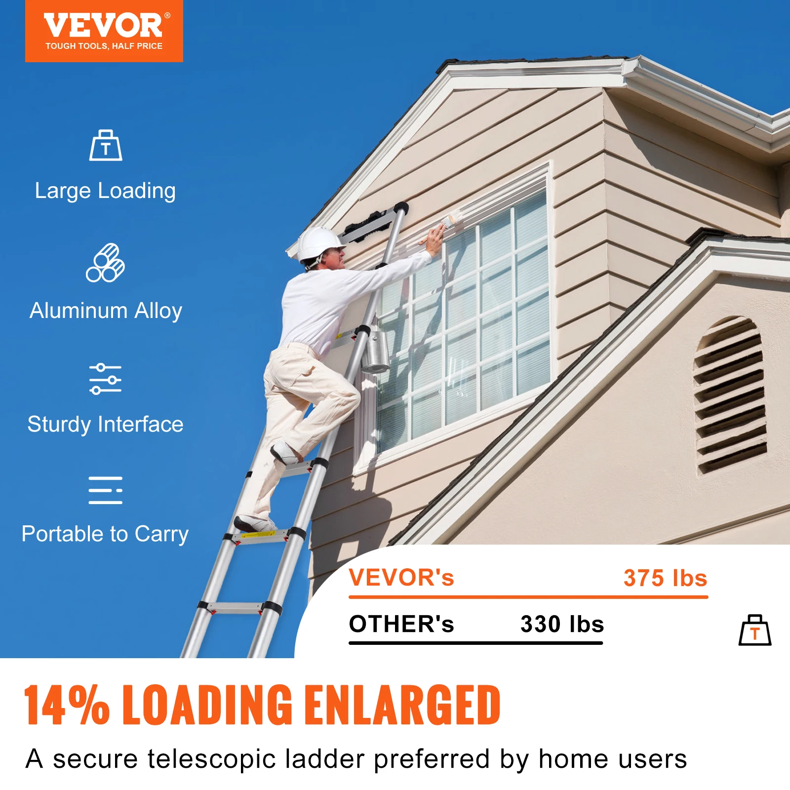 VEVOR Telescoping Ladder 12.5 FT Aluminum One-Button Retraction Collapsible Extension 375 LBS Capacity w/Non-Slip for Home RV folding ladder