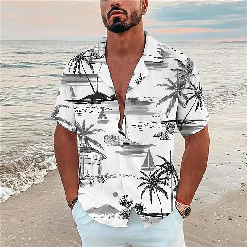 

Hawaiian Men's Shirt Cactus Print Short Sleeve Funny Pattern T-Shirt Lapel Button High-Quality Clothing Vacation Shirts For Men