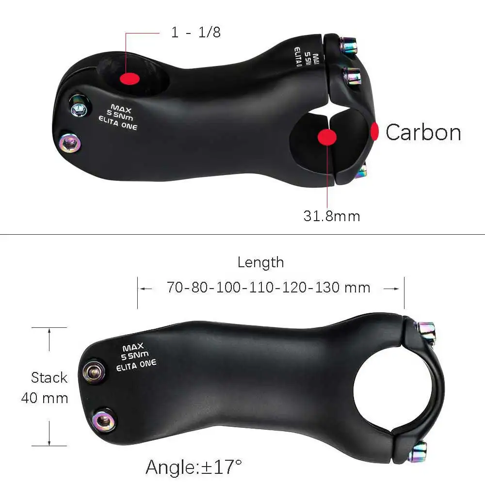 Potence Vélo Carbone – ±6/17° – Aluminium – 60 à 120 Mm – VTT/Route
