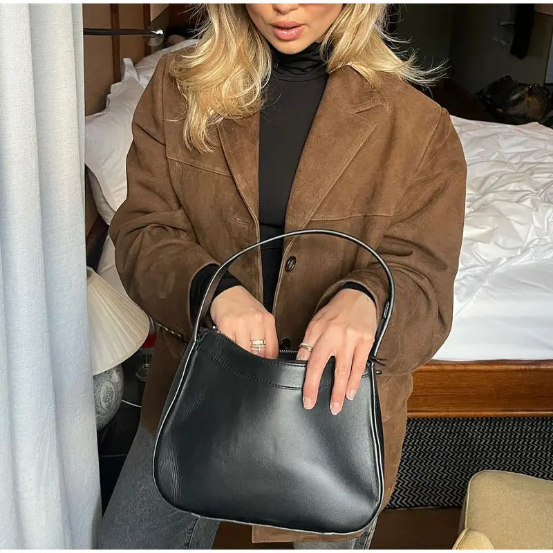 Vintage Fashion Pocket Jackets For Women Winter High Street Lapel Elegant Solid Commute Winter Outwear Ladies Coat