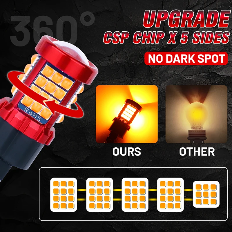 CARLITEK LED Turn Signal Bulbs 7440 7443 W21W W21 5W, Amber Yellow Canbus No Hyper Flash 2PCS 3156 3157 P27 7W T20 T25 - Image 3