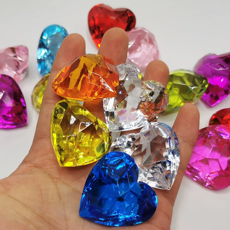 36/12PCS 40MM Heart Shaped Acrylic Diamond Gems Jewels Pirate Treasure Chest Hunt Party Favors For Kids Halloween Birthday Gifts