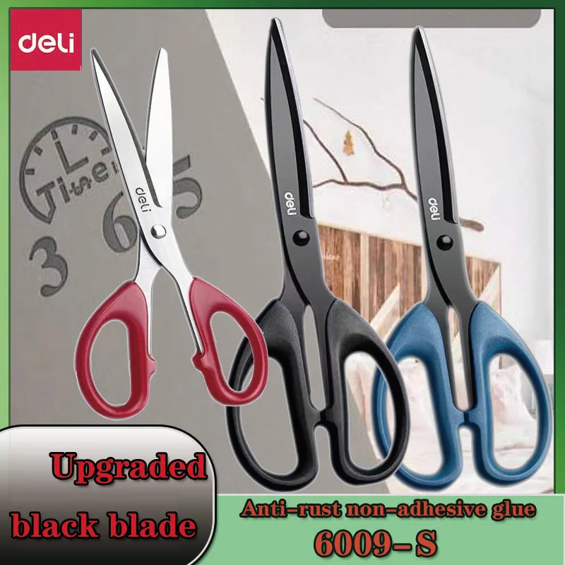 Black Blade Scissors Paper Cutter Stationery Scissors Deli 6009S Stainless Steel for Household Kitchen Office