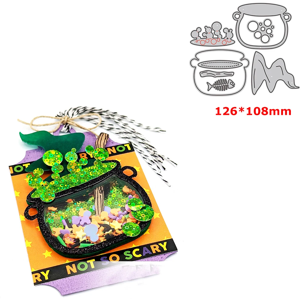

Halloween Cauldron with Poison Metal Cutting Dies Set for DIY Scrapbooking Shaker Cards Crafting Carbon Steel Mould Knife 2023