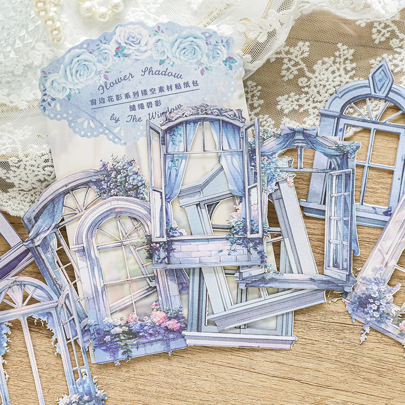 10PCS Window Stickers for Scrapbooking Decorative Hollowed Frame Sticker Pack Self-adhesive Diary Junk Collage Journal Material