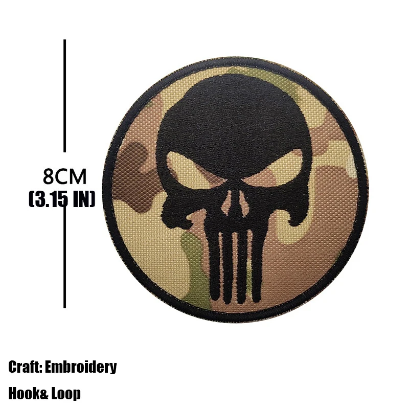 Tactical Embroidered Punisher Patch with Hook and Loop Fasteners