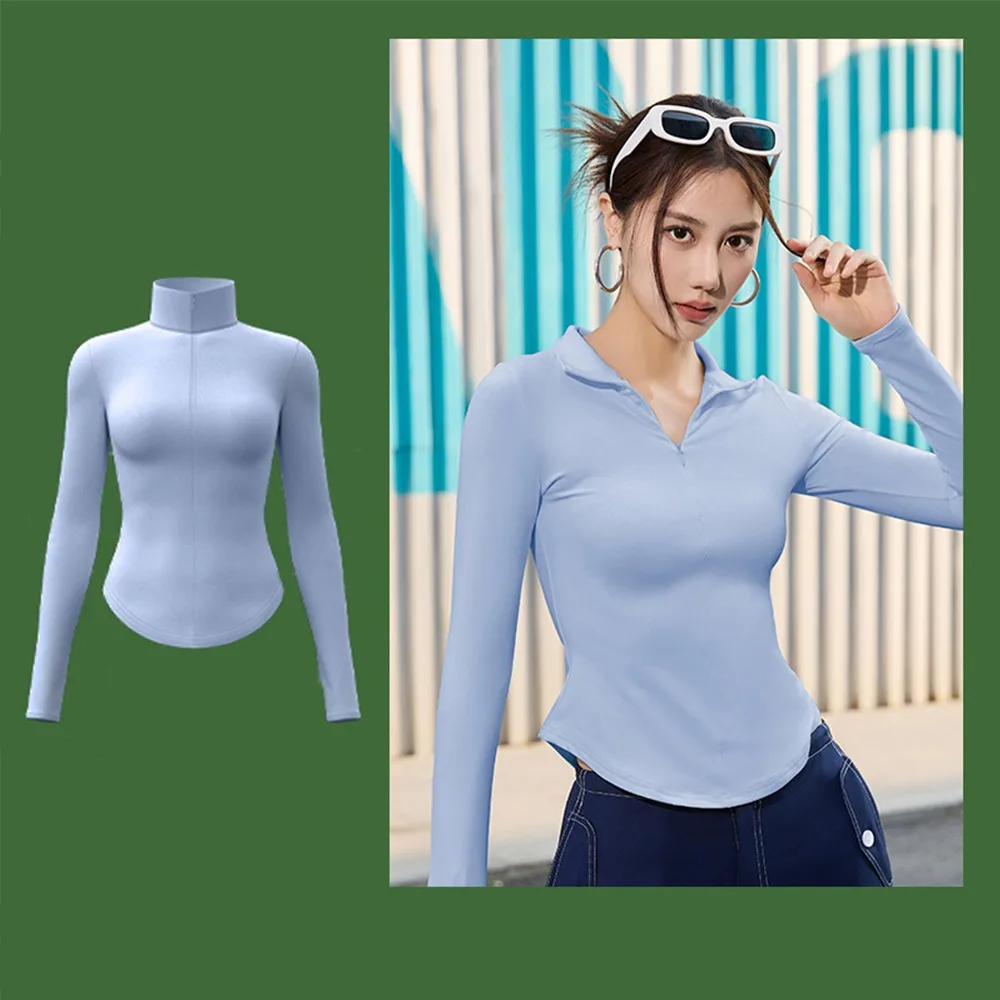 

Дышащая спортивная одежда с длинным рукавом, прочная мягкая блузка на молнии для йоги, Однотонный женский спортивный топ