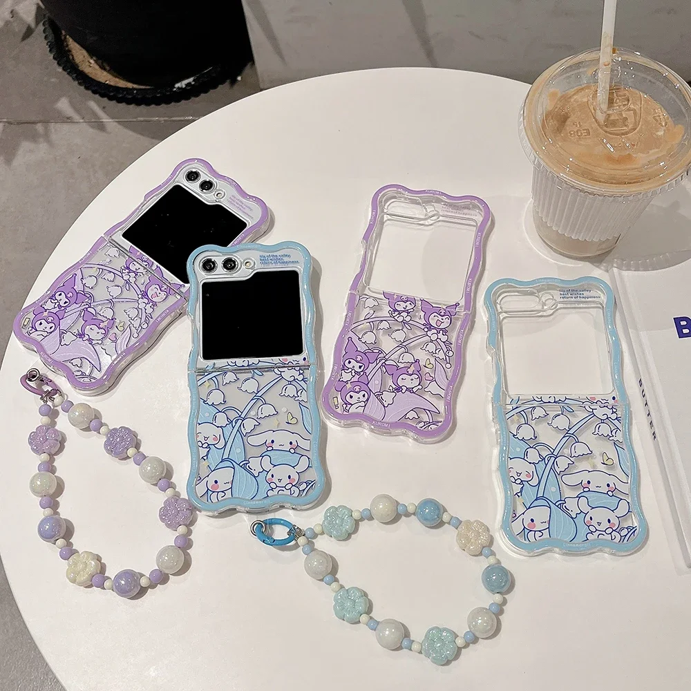 

Sanrio Wind Chime Kuromi Cinnamoroll with Bracelet Phone Case for Samsung Galaxy Flip Z Flip 3 4 Z Flip 5 5G PC Back Cover Funda