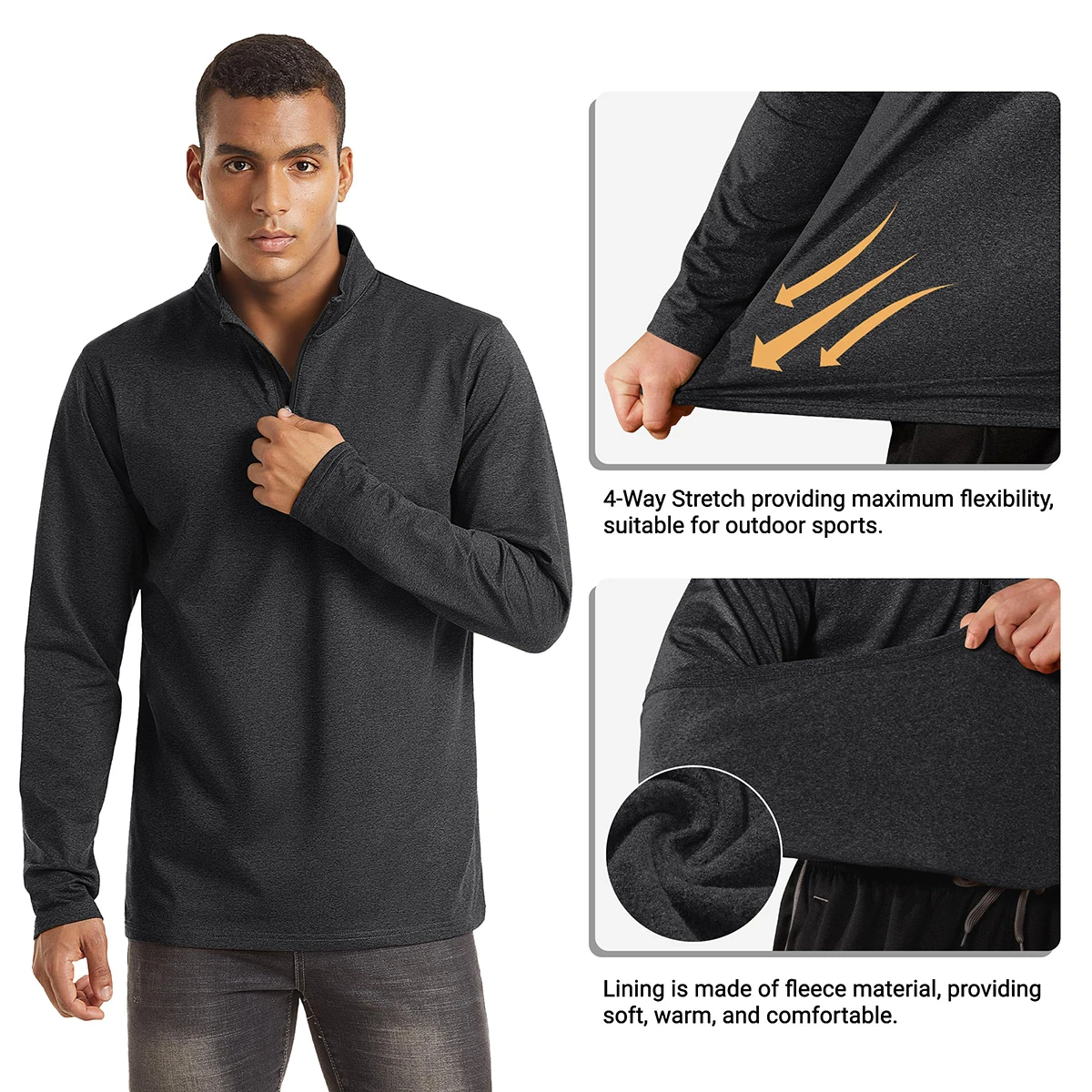 TACVASEN Frühling/Herbst Thermo Sport Pullover männer 1/4 Zipper Tops Atmungsaktive Gym Lauf T-shirt Pullover Männlich Activewear – Detail 14