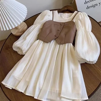 Girls Retro Vest Dress Set 1