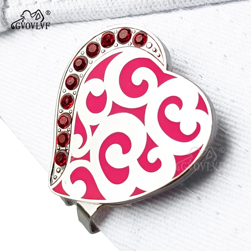 1 piece New Golf LOVE ball Markers Magnetic Hat Clips with Bling Bling Golf Bag Accessories Gift for Women Golfers Pink 2
