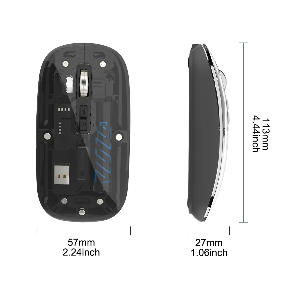 Transparent Dual Mode Wireless Mouse  2.4G Bluetooth Rechargeable Mouse Silence Ergonomic Mouse For iPad Laptop Tablet Phone PC view 6