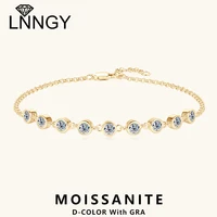 Lnngy 3mm Bezel Moissanite Bracelet Certified 925 Sterling Silver Chain Bracelets For Women Grils Adjustable Hand Jewelry Gift