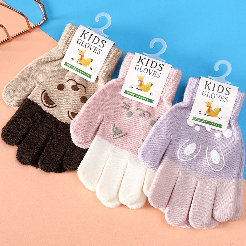 Baby Children Gloves Cartoon Bear Bunny Pattern Winter Warm Fingers Catton Mittens Gloves for Kids Outdoor Playing Boys Girls