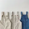 New Autumn Baby Boy Solid Casual Overalls Girls Children Floral Suspenders Jumpsuit Kid Loose Cotton Denim Pants Infant Trouser 6